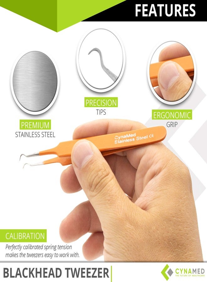 CYNAMED Blackhead Tweezer - Professional Curved Steel Tip Surgical Comedone & Splinter Extractor. Ideal Blemish & Acne Remover Tool Means Flawless Facial Skin (Orange) - Image 2